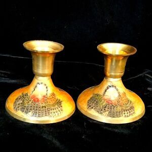Brass Enameled Candlestick holders